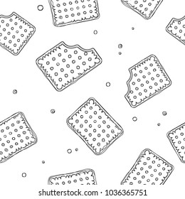 Cookie line icon seamless vector pattern. Pastry background white and black texture.