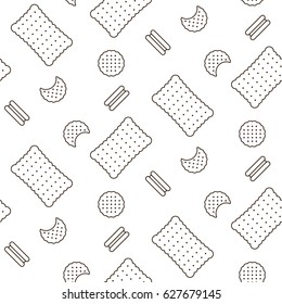 Cookie Line Icon Seamless Vector Pattern. Pastry Background White And Black Texture.