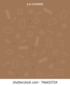 Cookie line icon seamless vector pattern. wrapping paper