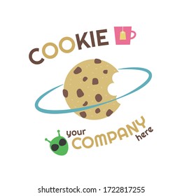 Cookie logo artwork vector illustration. Cookie universe icon. Alien cookie cartoon. Bakery logo. Logo design. 