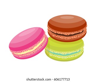 Cookie macaroon homemade breakfast bake cakes isolated and tasty snack biscuit pastry delicious sweet dessert bakery eating vector illustration.
