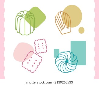 Cocina, Madeleine y Canele. Los postres de los iconos de la colección. vector