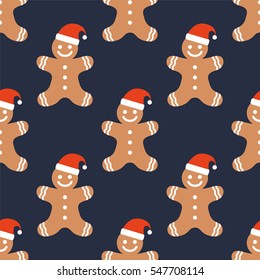 Cookie man in hat. Seamless vector pattern
