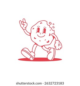 Logotipo de mascote de biscoito rodada fofo retrô desenho à mão do vetor do desenho animado