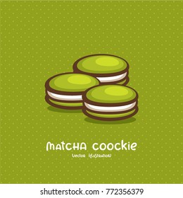 Cookie With Matcha Tea Vector Illustration. Design For Menu And Logo. Japanese Dessert.