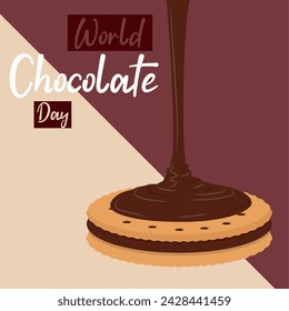 Galleta con chocolate derretido Cartel del día mundial del chocolate Ilustración vectorial