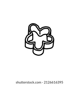 Cookie mold in flower shape black line icon, hand drawn doodle vector illustration isolated on white background. Homemade cookies metal dough cutter or form mold.