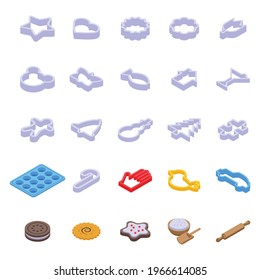 Cookie molds icons set. Isometric set of cookie molds vector icons for web design isolated on white background