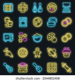 Cookie molds icons set. Outline set of cookie molds vector icons neon color on black