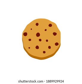 Cookie. Oatmeal pastry with chocolate. Sweet snack. Flat cartoon illustration. The element of home bakery