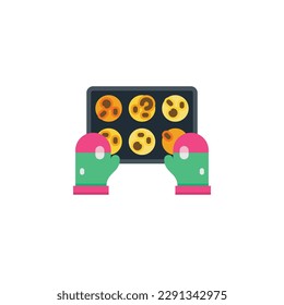 cookie on tray, baked bun flat icons. Vector illustration. Isolated icon suitable for web, infographics, interface and apps.