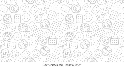 Cookie-Muster Hintergrund. Kekse Muster Hintergrund. Schokoladenchips Muster Hintergrund. Cartoon-Illustration von Cookies. Illustration von Keksen.