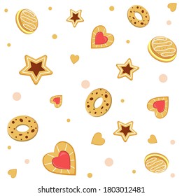 cookie pattern on white background, color vector illustration, print, texture, textile, design, decoration, background, Wallpaper