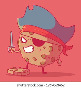 Cookie Pirate character vector illustration. Food, brand, funny design concept.