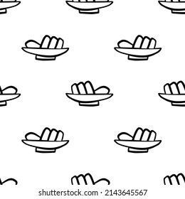 Cookie plate seamless pattern doodle outline vector. Texture for background, menu, booklet, label, print, packaging, merchandise, book, poster, fabric, wrapping, storefront, textile, wallpaper.
