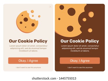 The cookie pop up set for web design. Flat vector design illustration. Useful for web design pop ups and other elements. 