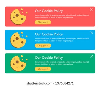 The cookie pop ups set for web design. Flat vector design illustration. Useful for web design pop ups and other elements. 