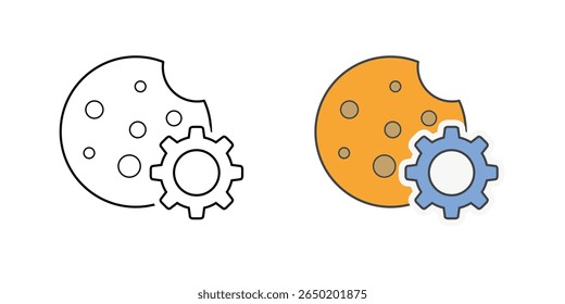 Icono de preferencias de cookies con superposición de cookies y engranajes, ideal para Configuraciones de privacidad de Sitio web, control de datos e ilustraciones de privacidad digital diarias.