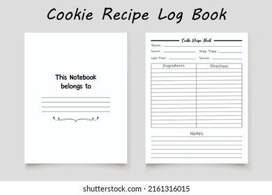 Cookie recipe logbook planner template design for KDP Interior. Low content KDP interior