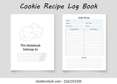 Cookie recipe logbook template design for KDP Interior. Low content KDP interior