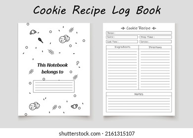 Cookie recipe logbook template design for KDP Interior. Low content KDP interior