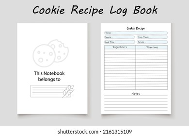 Cookie recipe logbook template design for KDP Interior. Low content KDP interior