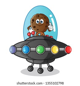 cookie riding ufo mascot vector cartoon illustration