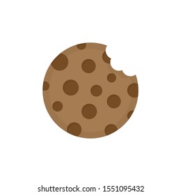 Cookie round icon vector illustration. Sweet chocolate chip cookie with bite marks. Isolated cartoon graphic.