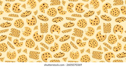 cookie seamless pattern background. Cartoon illustration of Cookies. biscuits illustration. chocolate chips pattern background.