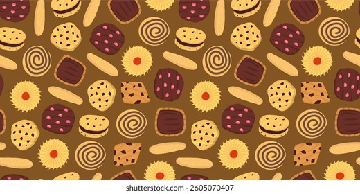 cookie seamless pattern background. Cartoon illustration of Cookies. biscuits illustration. chocolate chips pattern background.