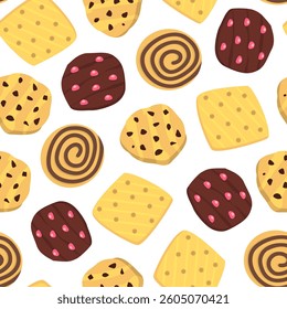 cookie seamless pattern background. Cartoon illustration of Cookies. biscuits illustration. chocolate chips pattern background.