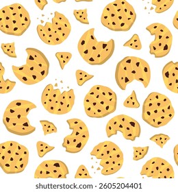 cookie seamless pattern background. Cartoon illustration of Cookies. biscuits illustration. chocolate chips pattern background.