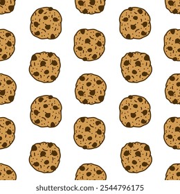fundo de padrão sem costura de biscoito. fundo de padrão de chips de chocolate. Ilustração de desenhos animados de Cookies. ilustração de biscoitos. 
