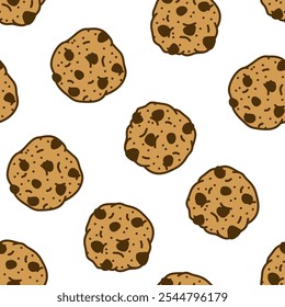 cookie seamless pattern background. chocolate chips pattern background. Cartoon illustration of Cookies. biscuits illustration. 
