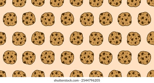 fundo de padrão sem costura de biscoito. fundo de padrão de chips de chocolate. Ilustração de desenhos animados de Cookies. ilustração de biscoitos. 