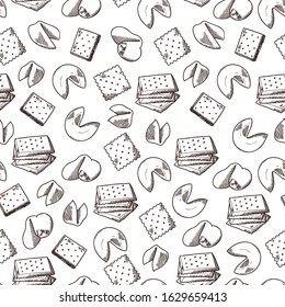 Cookie seamless pattern in hand drawn style. Bakery product for your background. Food vector illustration