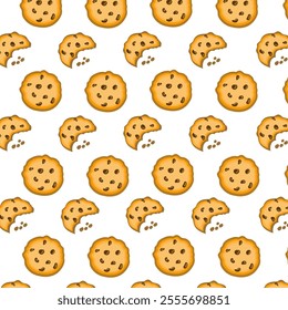 Cookie seamless pattern. Simple cute cookie flat seamless pattern. Vector seamless background with round cookies on a white background. Biscuit background vector illustration isolated in white. 