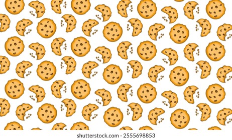 Cookie seamless pattern. Simple cute cookie flat seamless pattern. Vector seamless background with round cookies on a white background. Biscuit background vector illustration isolated in white. 