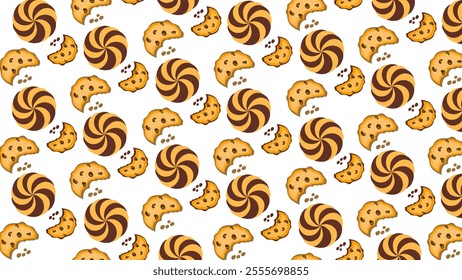 Cookie seamless pattern. Simple cute cookie flat seamless pattern. Vector seamless background with round cookies on a white background. Biscuit background vector illustration isolated in white. 