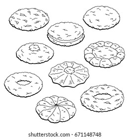Cookie set graphic black white isolated sketch illustration vector