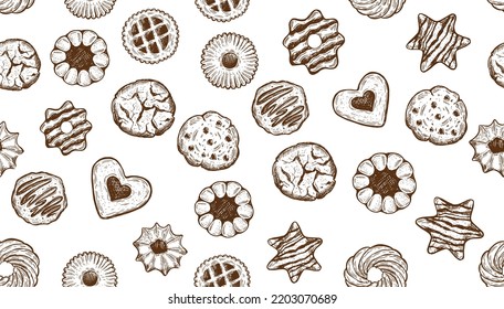Cookie estableció la ilustración a mano. Vector.	
