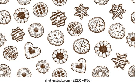 Cookie estableció la ilustración a mano. Vector.	