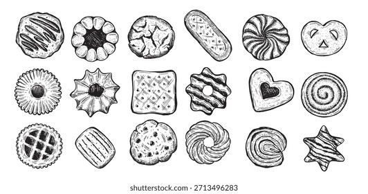ilustração desenhada à mão com conjunto de cookies
