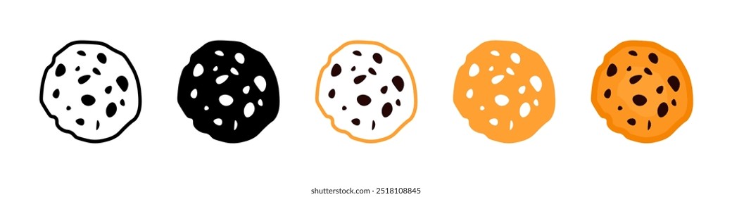 Cookie set icons. Linear, silhouette and flat style. Vector icons.