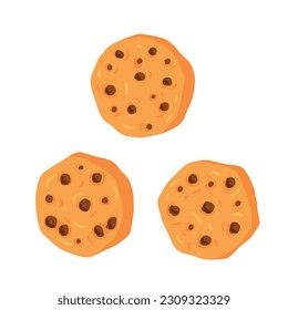 Cookie. Set of Oatmeal pastry with chocolate. Element of home bakery. Sweet snack. Flat cartoon illustration