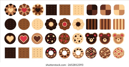Cookie definir ilustração vetor para decoração. doce, creme, biscoitos de morango, baunilha e biscoitos. deliciosa sobremesa, gostoso, presente de Valentim. Elementos clipart de padaria para sobremesa.