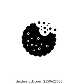 Cookie silhouette icon logo. Fast food flat icon vector on black color