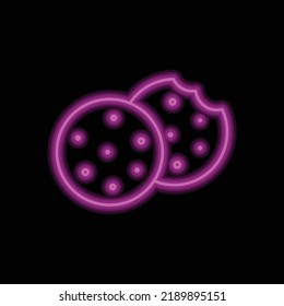 Cookie simple icon vector. Flat design. Purple neon on black background.ai