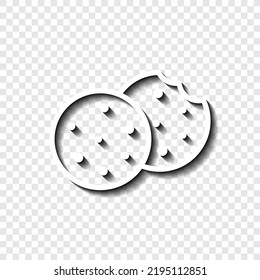 Cookie simple icon vector. Flat design. White with shadow on transparent grid. 