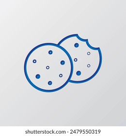 Cookie simple icon vector. Flat design. Paper cut design. Cutted blue symbol with shadow. Gray background.ai